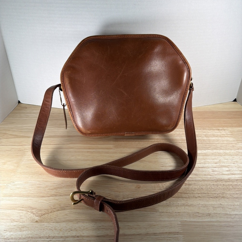 Vintage Coach Cooper Zip Geometric Pouch Bag Crossbody British Tan Leather RARE